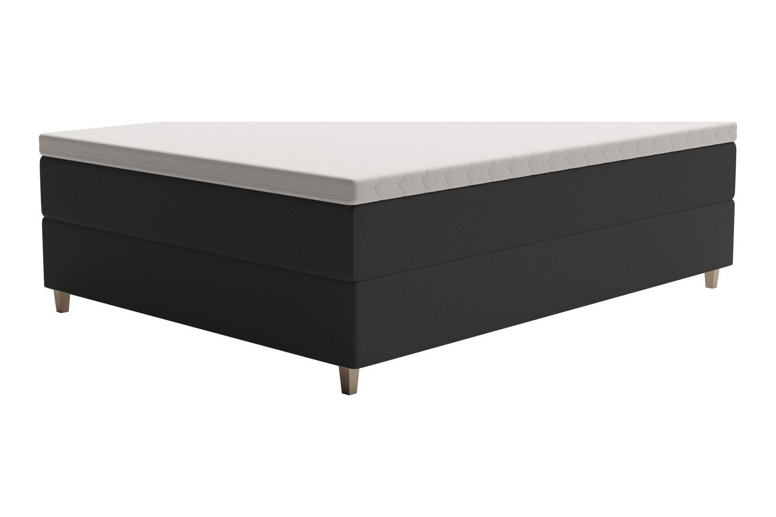 XOV Venus Kontinentalseng 140x200 cm i tekstil Terranova 01 sort, medium/medium med Premium 15 overmadrass og sort firkantede ben, gavl selges separate