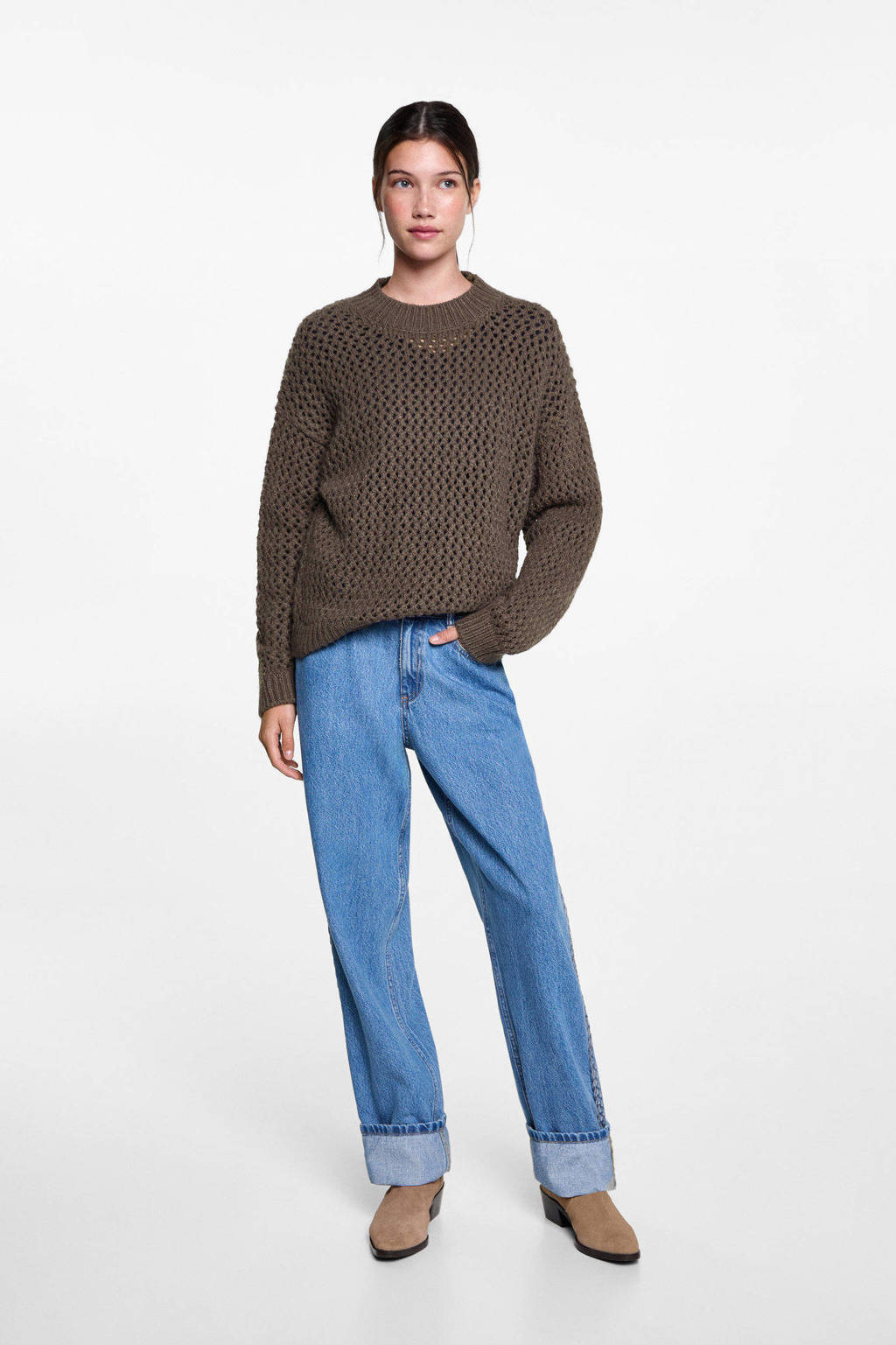 MANGO TEEN trui grijs grof gebreid