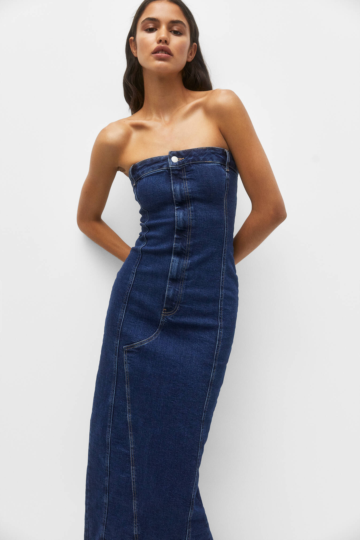VESTIDO MIDI JEANS - AZUL ESCURO
