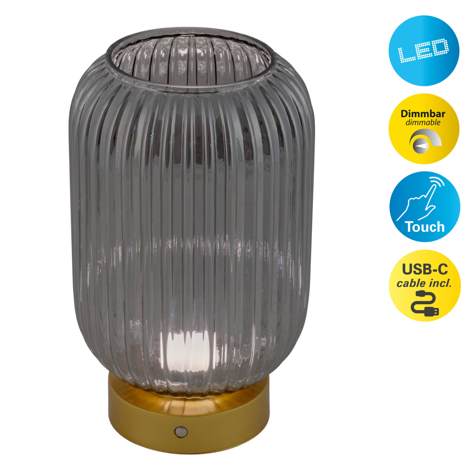 LED-Akkutischleuchte LUISE - gold-smokey - 23 cm hoch