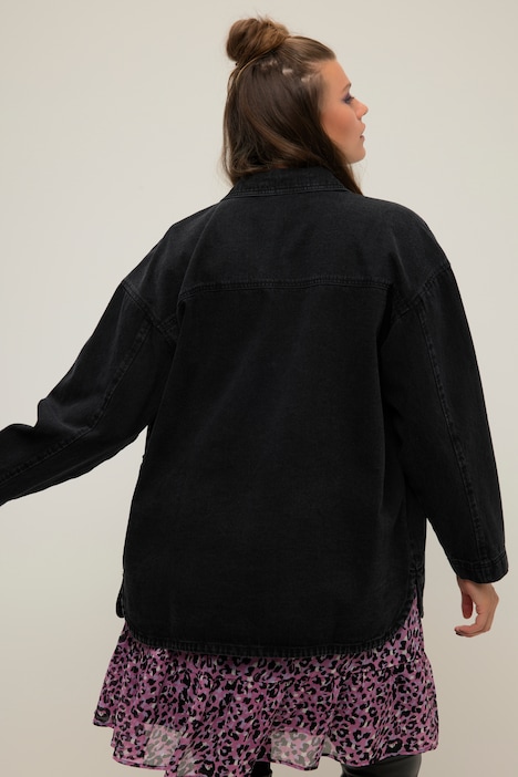 Jeanshemd, oversized, Klappentaschen, Hemdkragen, Langarm