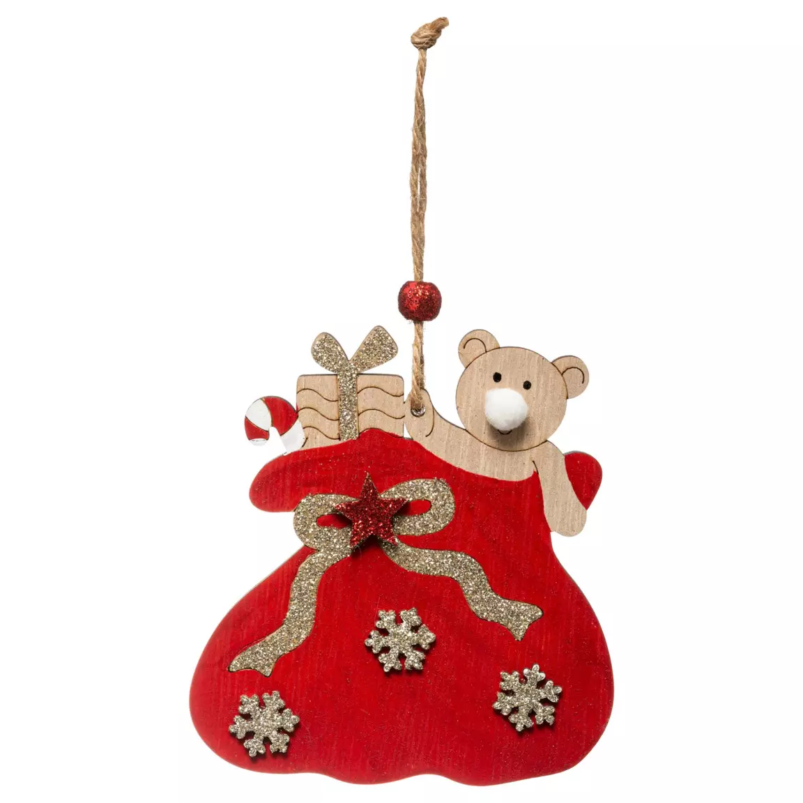 Ours dans sa hotte (H18 cm) Rouge