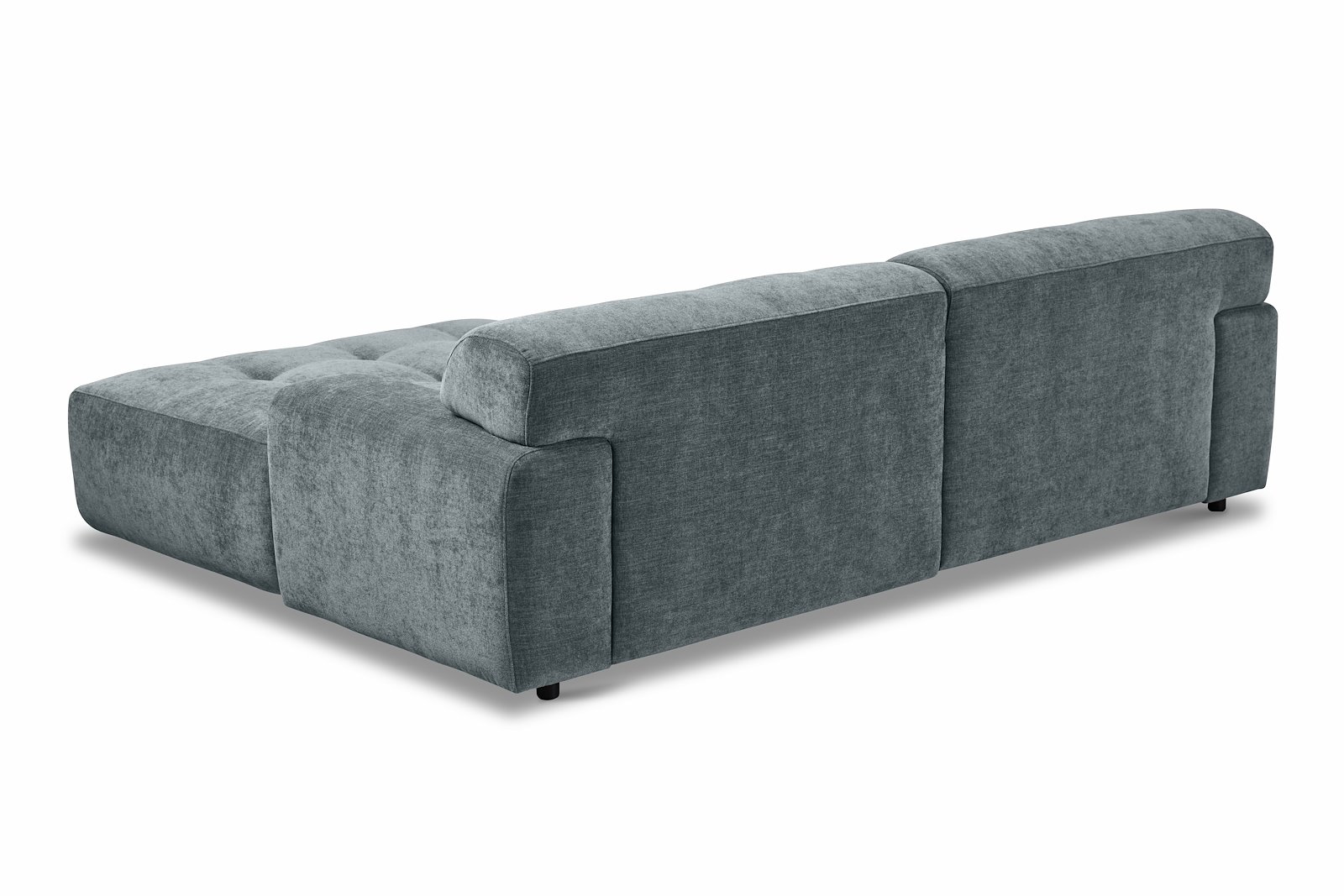 Bob sofa 1,5-seter med sjeselong venstre. Tekstil City 72 Blue Grey med sorte ben.