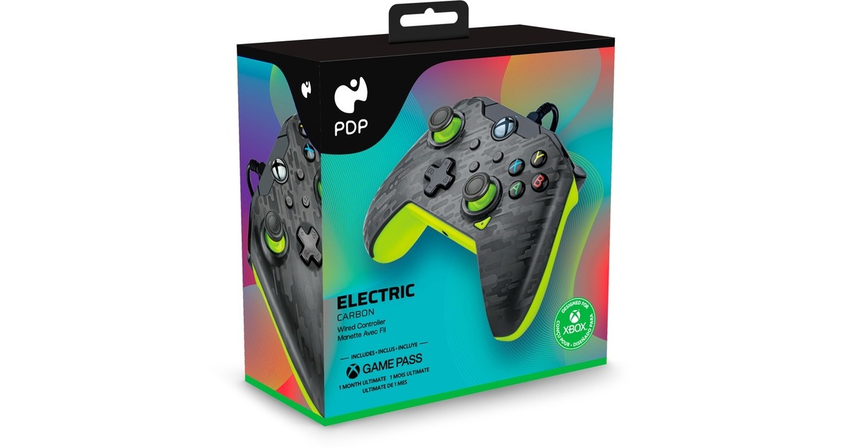PDPWired Controller - Electric Carbon  (Antraciet/neongroen, Xbox Series X|S, Xbox One, PC)