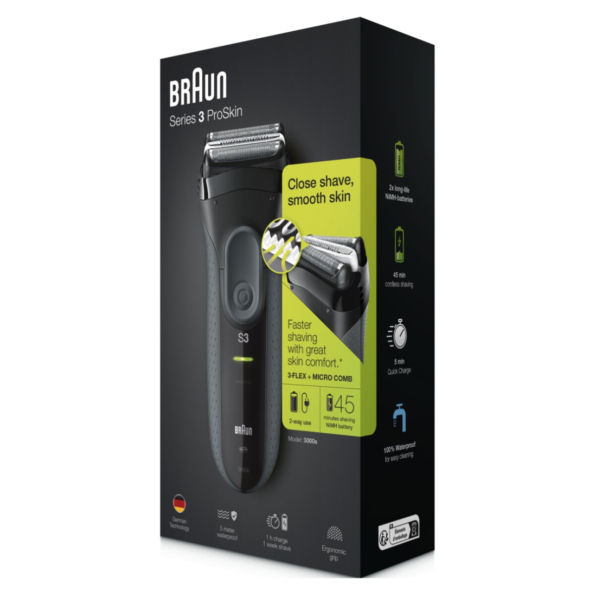 Braun Series 3 ProSkin - 3000s b Elektrorasierer, Schwarz