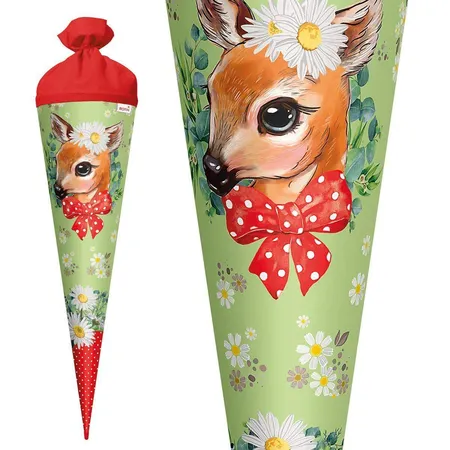 Roth Motiv-Schultüte, Reh, 70cm, rund, Rot(h)-Spitze, Filzverschluss