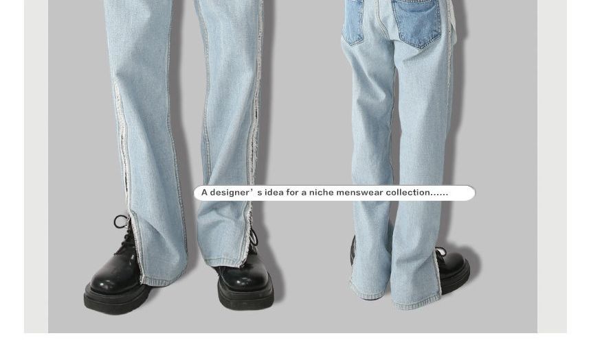 FAERIS - Mid Rise Washed Fray Zip Slit Straight Leg Jeans