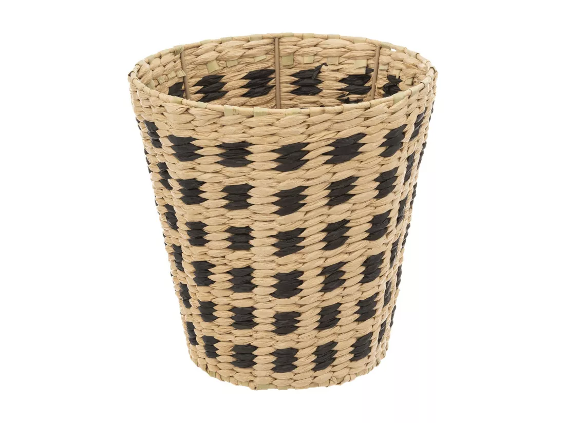 Poubelle de salle de bain avec couvercle tressé naturel et noir 7 L