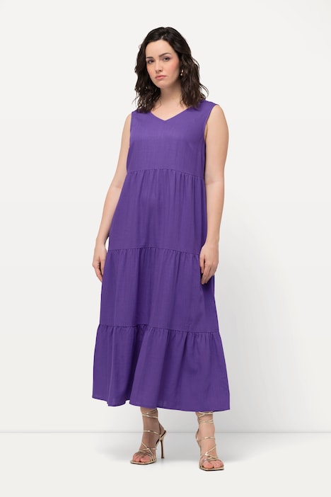 Kleid, Leinenmix, A-Linie, V-Ausschnitt, ärmellos