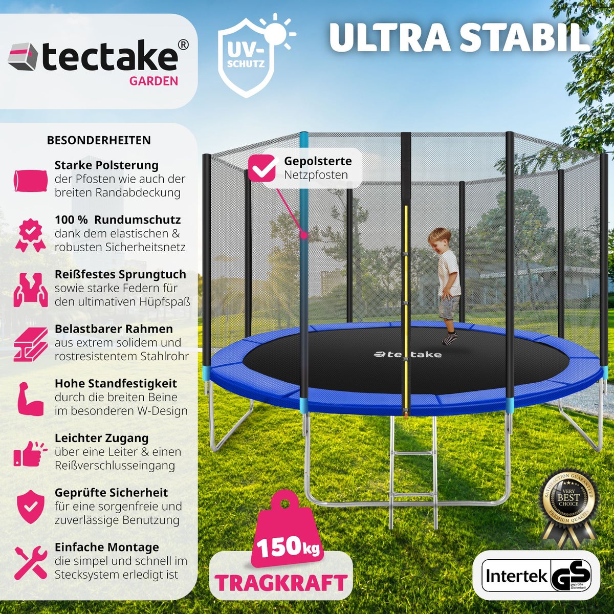 Trampoline tectake Garfunky Ø 366 cm, GS-gecertificeerd inclusief instapladder