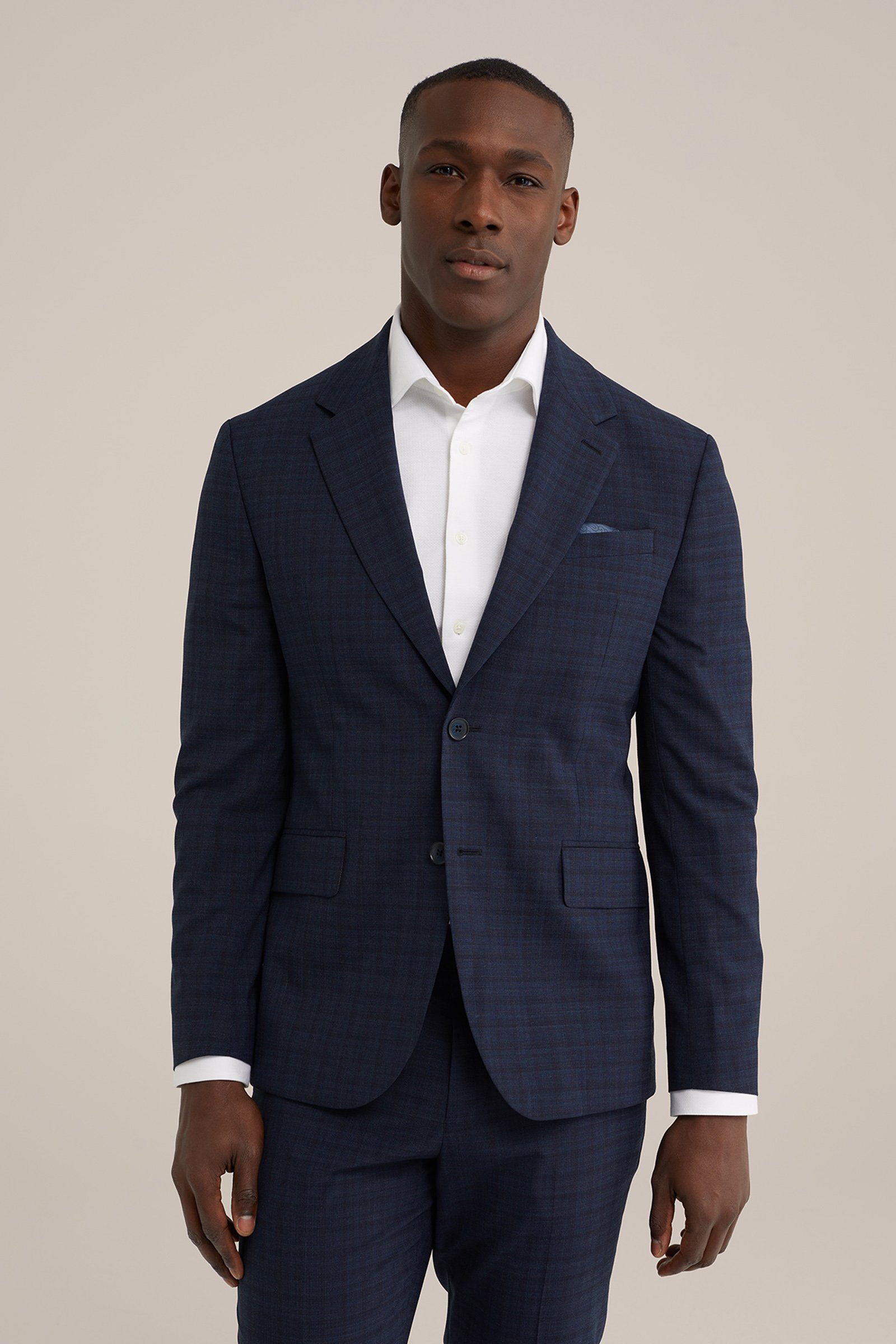 premium slim fit blazer met ruitdessin WE Fashion Donkerblauw