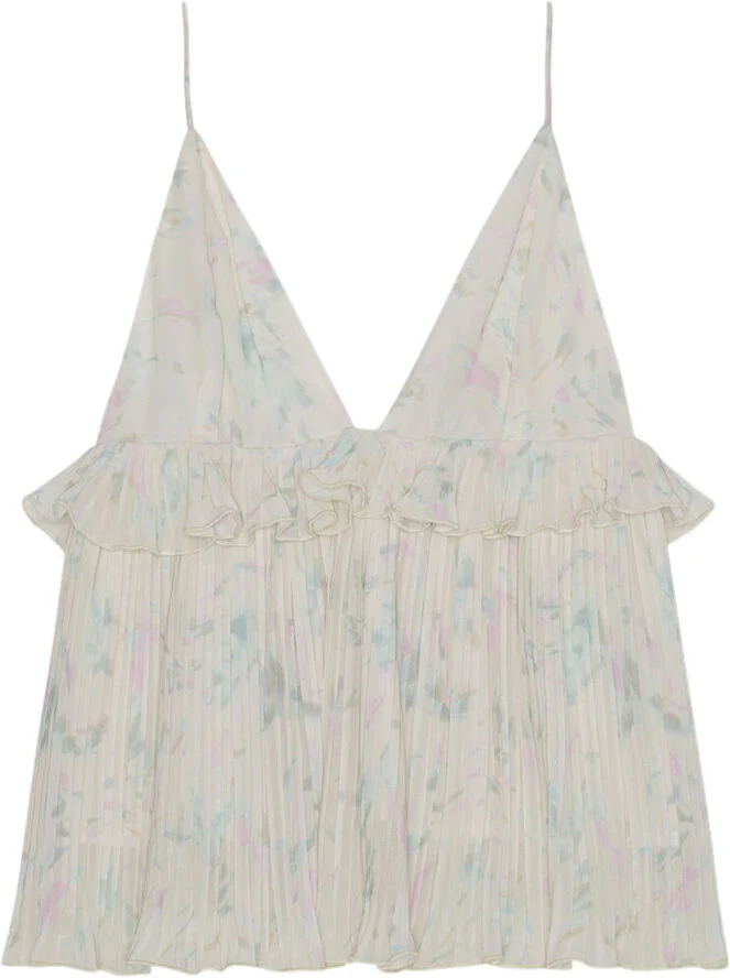 Ganni Pleated Georgette Strap Top Tofu