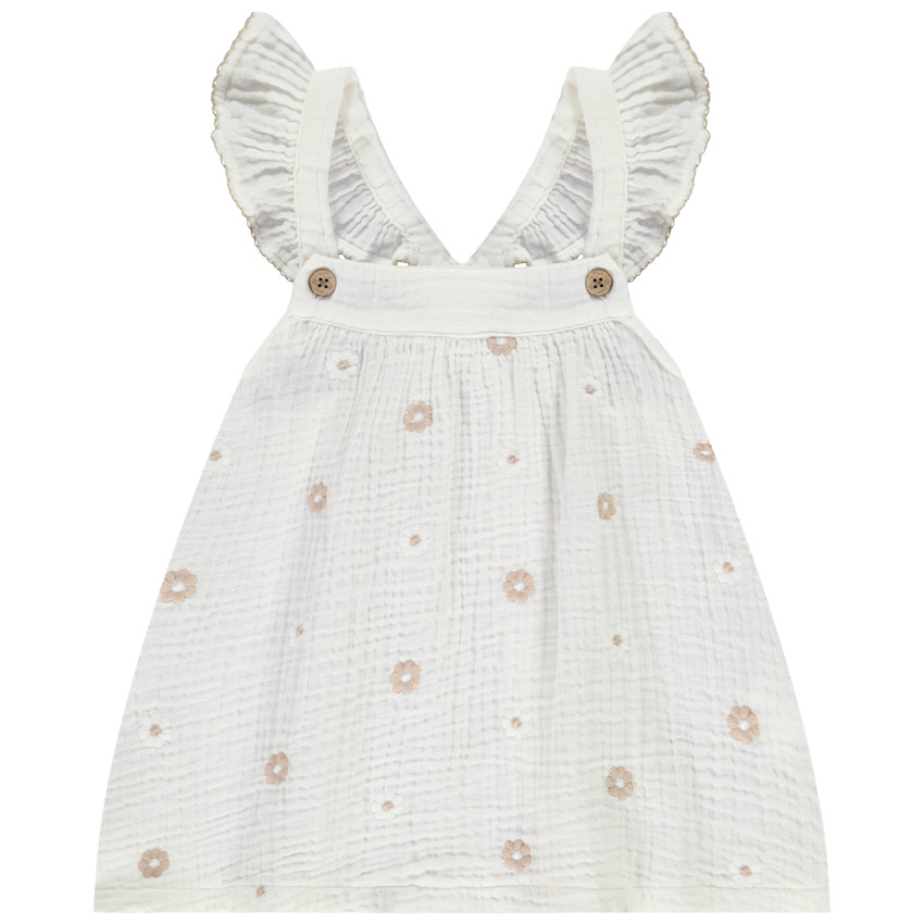 Tunique en gaze de coton avec fleurs brodées pour fille