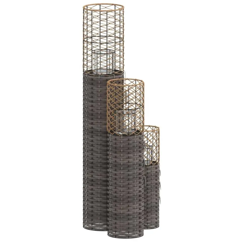 vidaXL - Kaarsenhouder - Grijs - Wicker - 3 stuks