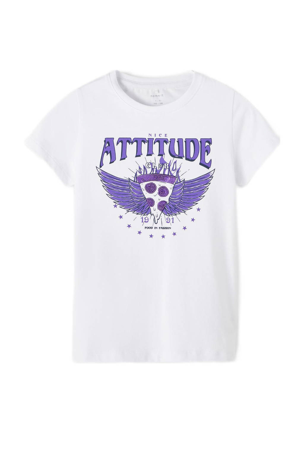 NAME IT T-shirt NKFDARIA met printopdruk en pailletten wit