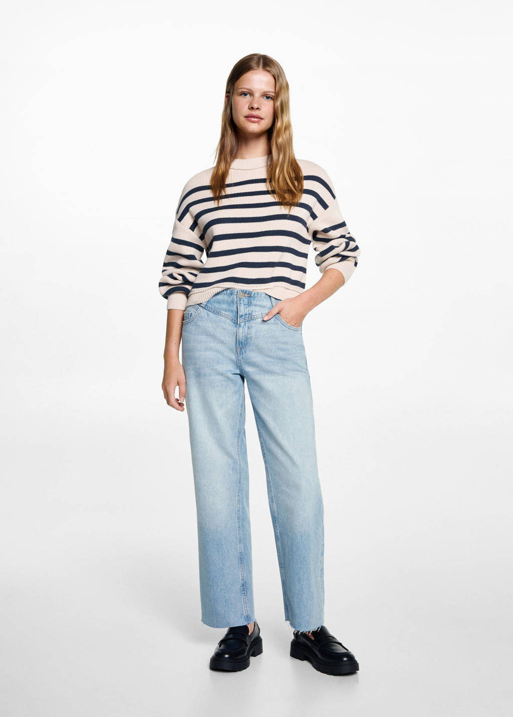 MANGO TEEN high waist loose fit jeans changeant blauw