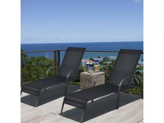 Chaise Longue de Jardin, Bain de Soleil Inclinable avec Dossier Réglable sur 5 Positions Transat de Relation avec Accoudoirs pour Plage, Jardin, Balcon, Piscine