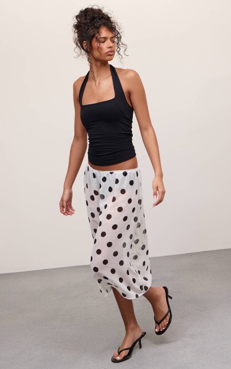 Blanc Jupe Midi En Mousseline À Pois