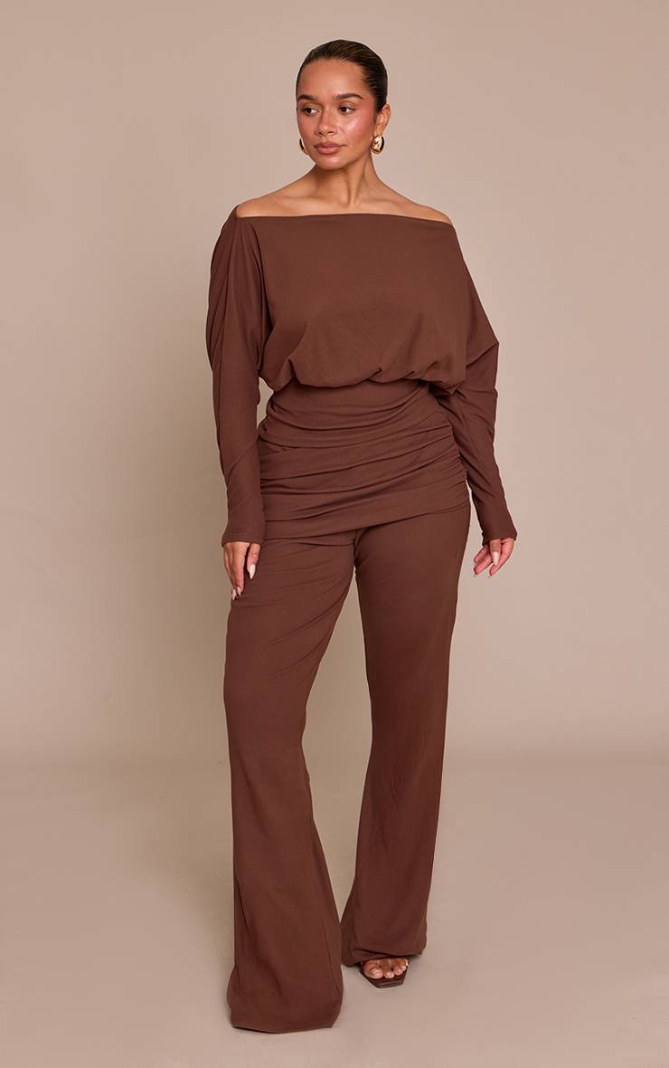 Marron Pantalon Shape À Devant Croisé En Tissu Doux Au Toucher
