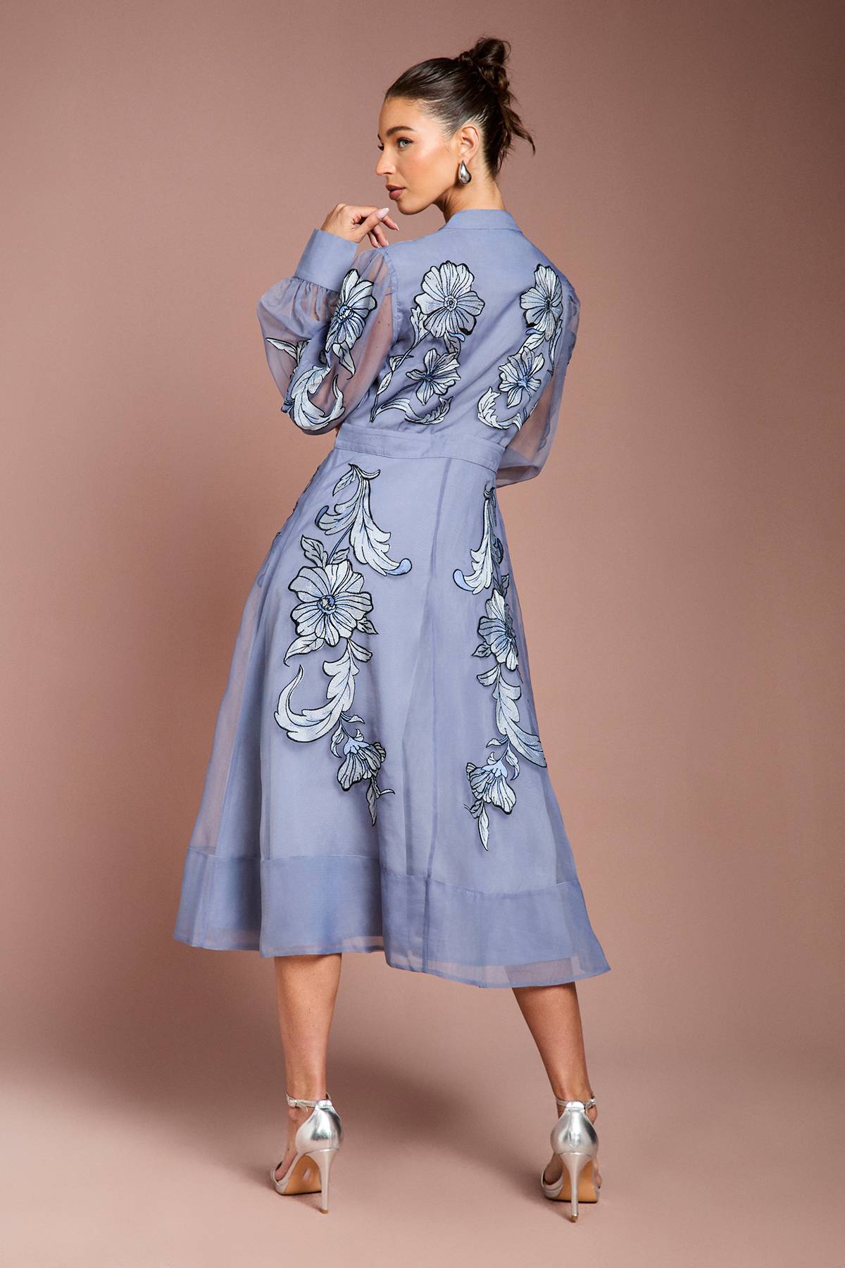 Coast Robe Midi À Manches Longues Avec Broderie Positionnée
