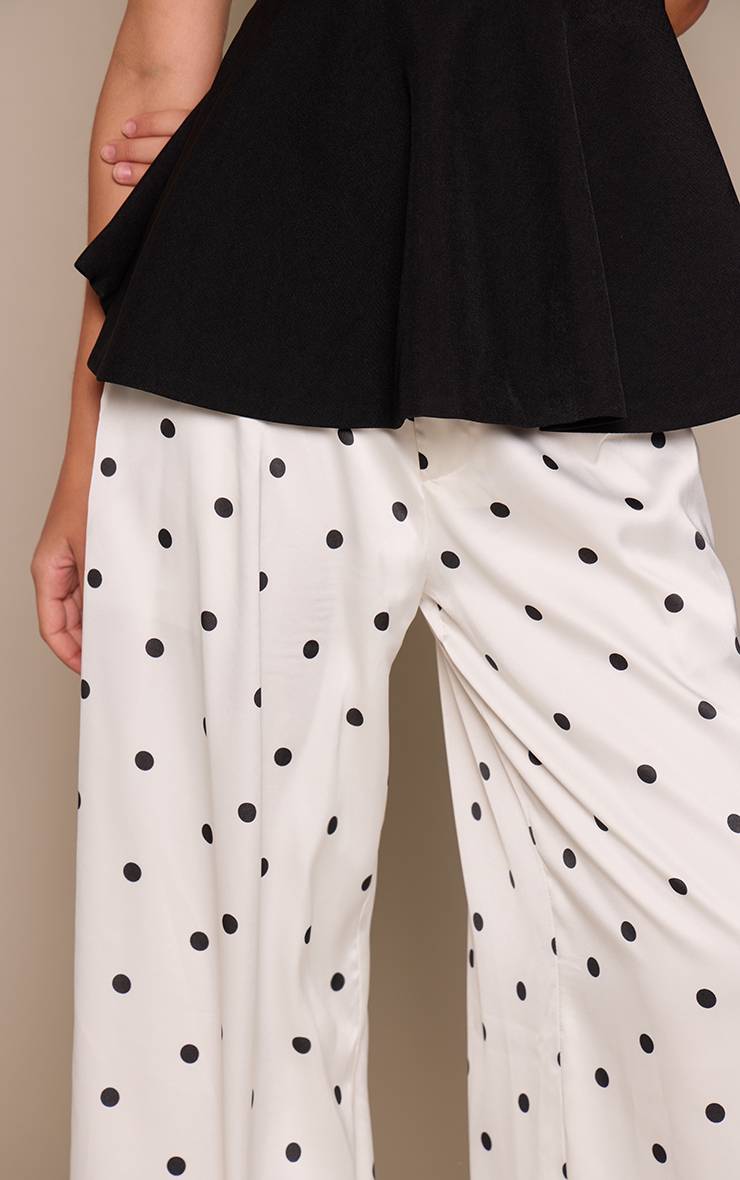Crème Pantalon Large En Satin À Pois