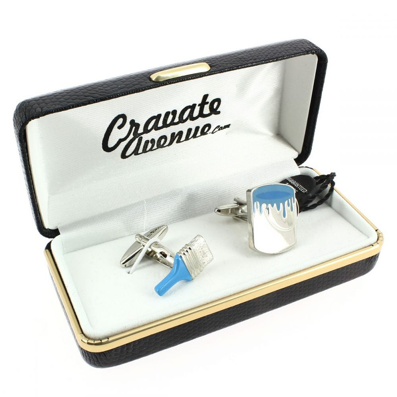 Boutons de manchette, Piceau et pot de peinture bleu