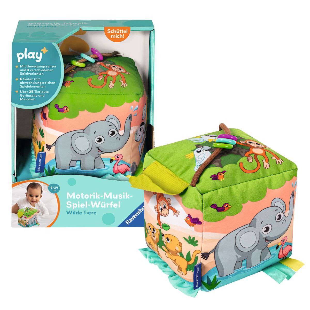 Ravensburger Spiel Play+ Motorik-Musik-Spiel-Würfel: Wilde Tiere