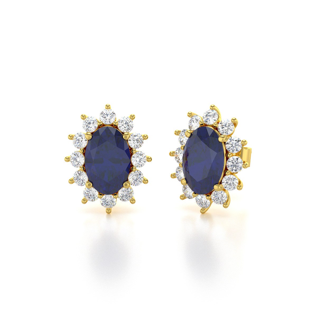 Boucles d'oreilles ADEN Or 585 Jaune et Saphir Forme Marquise 1.4grs