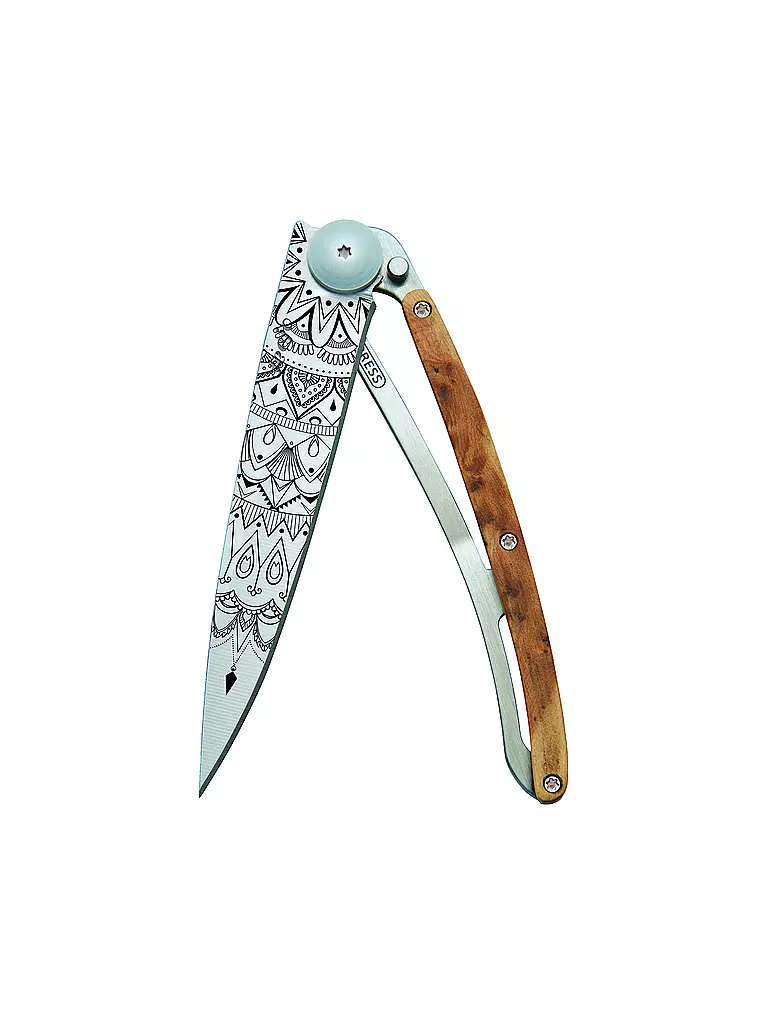 DEEJO Taschenmesser Wacholderholz Titan MANDALA 37G silber