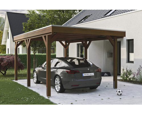 SKAN enkele carport, hout, Grunewald, 321 x 554 cm, notenhout