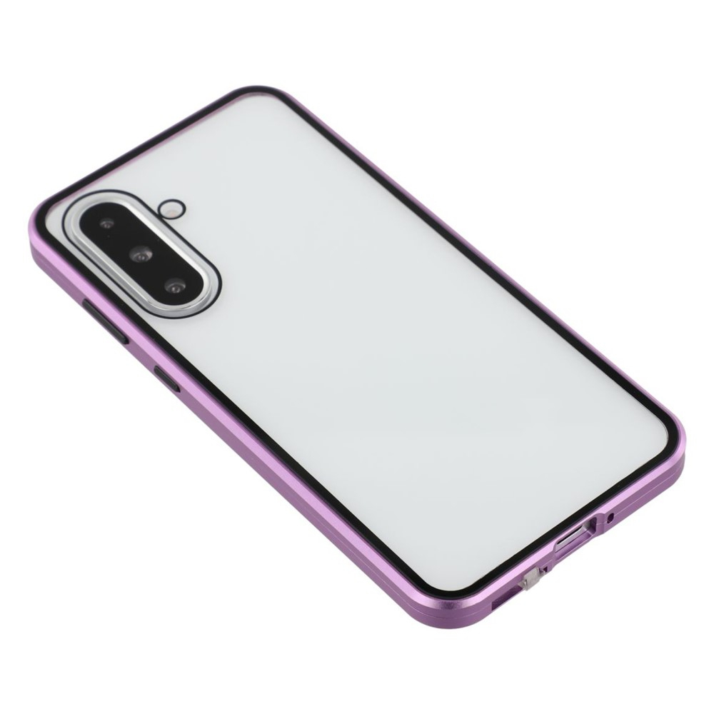 Samsung Galaxy A56 Magnetische Alu Schutzhülle mit Panzer Glas Backcover   Displayschutz (Magnet-Technologie) - Lila