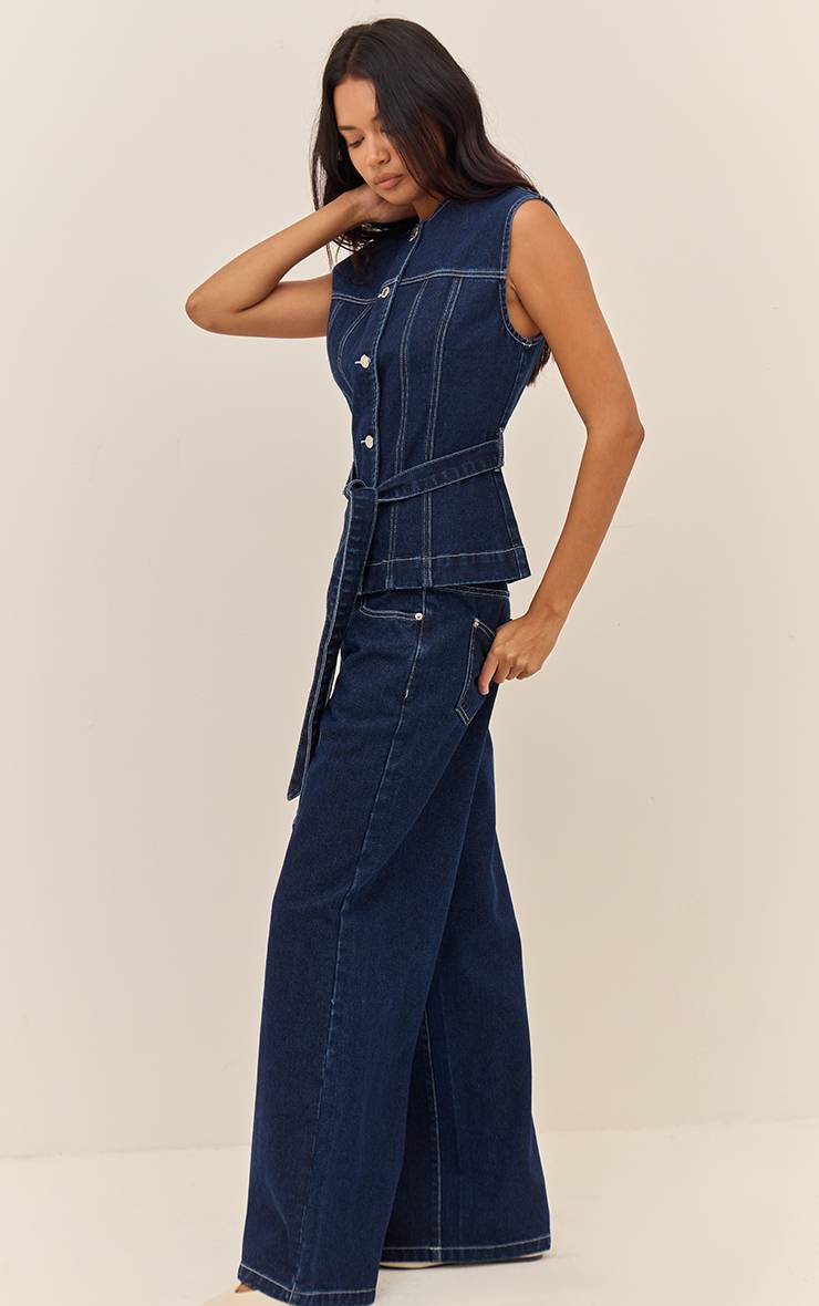 Bleu Indigo Jean Large Taille Mi-haute