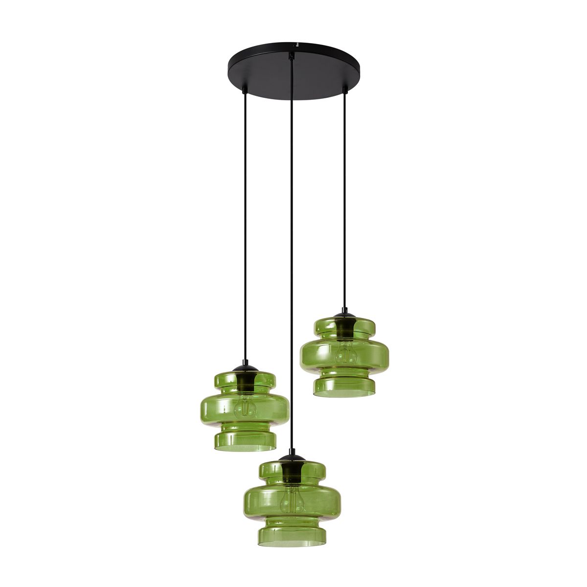 Retro hanglamp zwart met groen glas 3-lichts - Denise