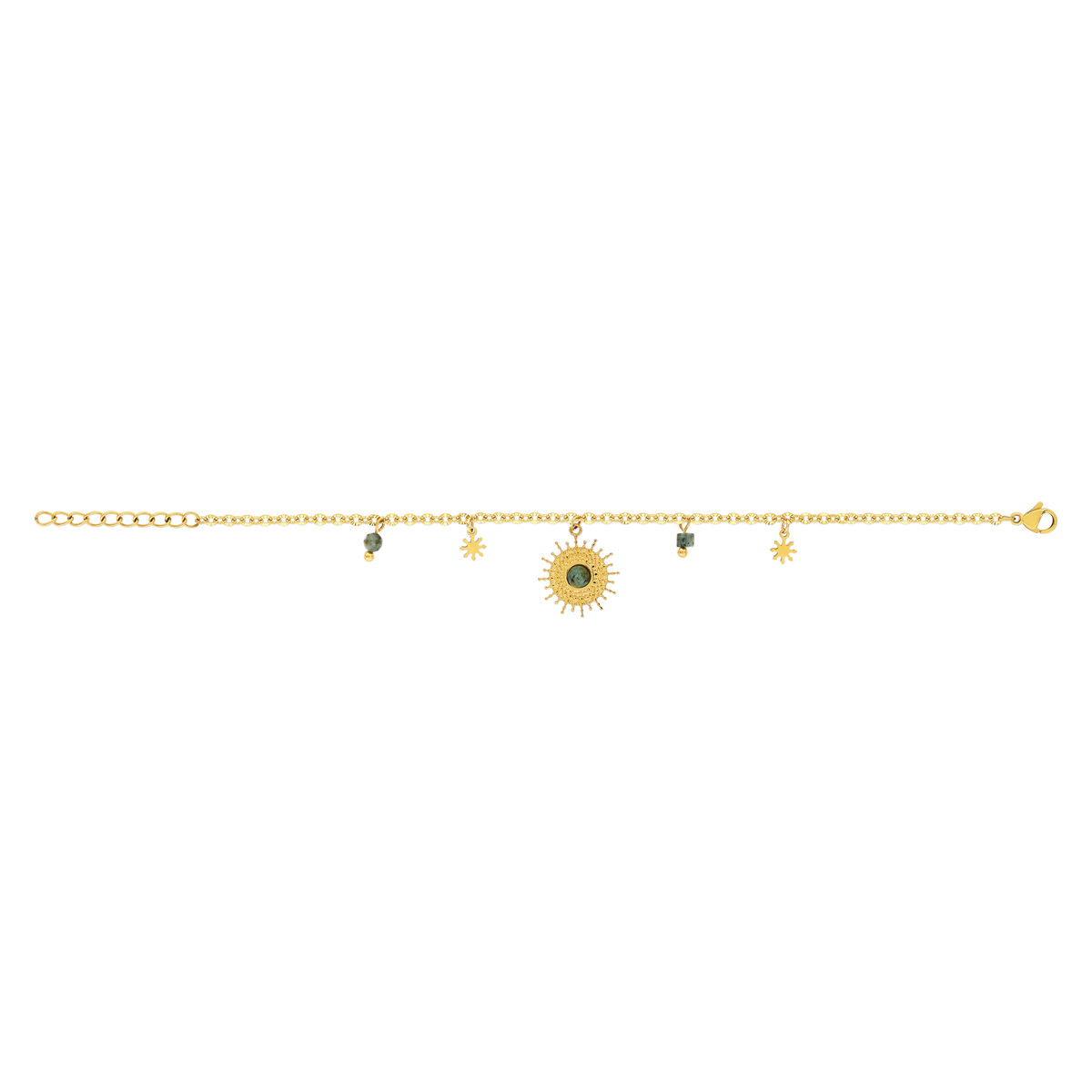 Bracelet acier jaune pierres naturelles 18,5 cm