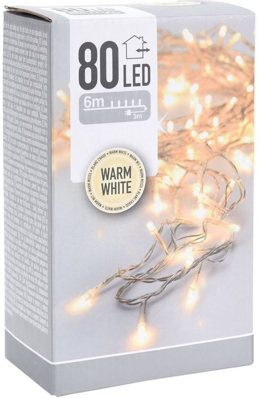 LED-verlichting - 80 LED - 6 meter - warm wit - transparant snoer