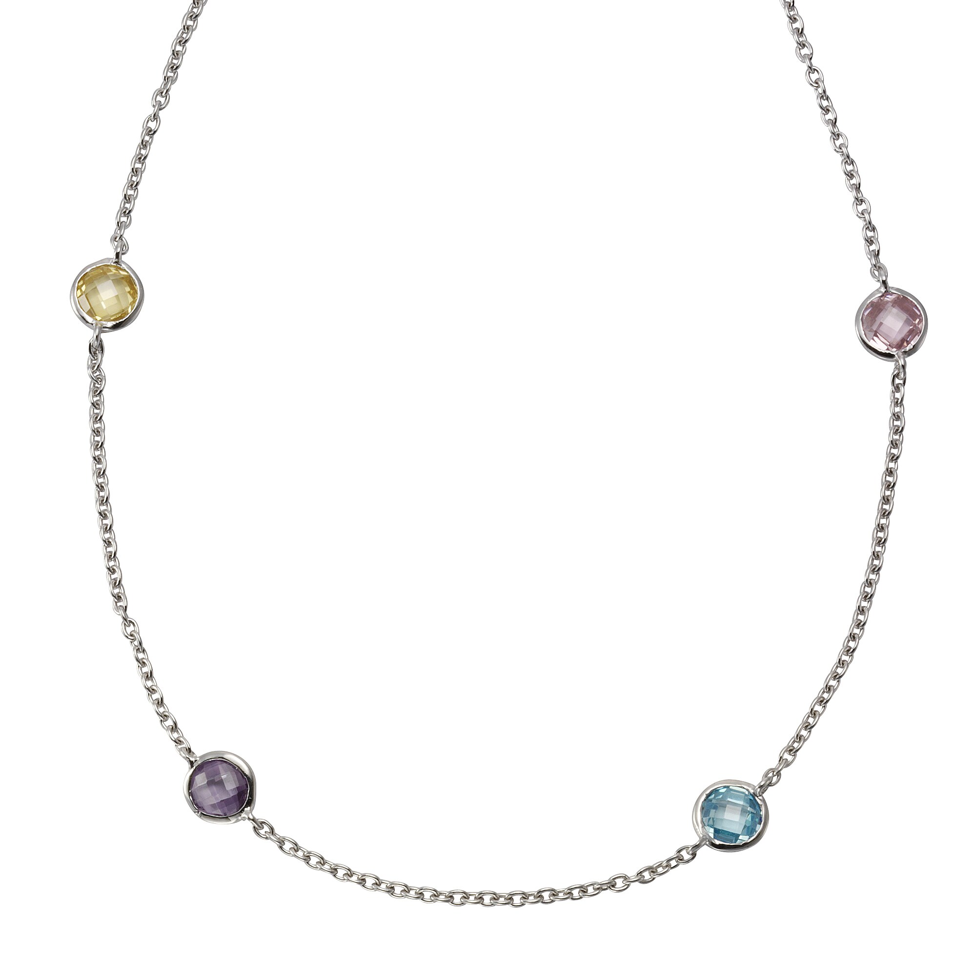 Zeeme Silber Halskette 925 Silber rhodiniert mit Zirkonia bunt