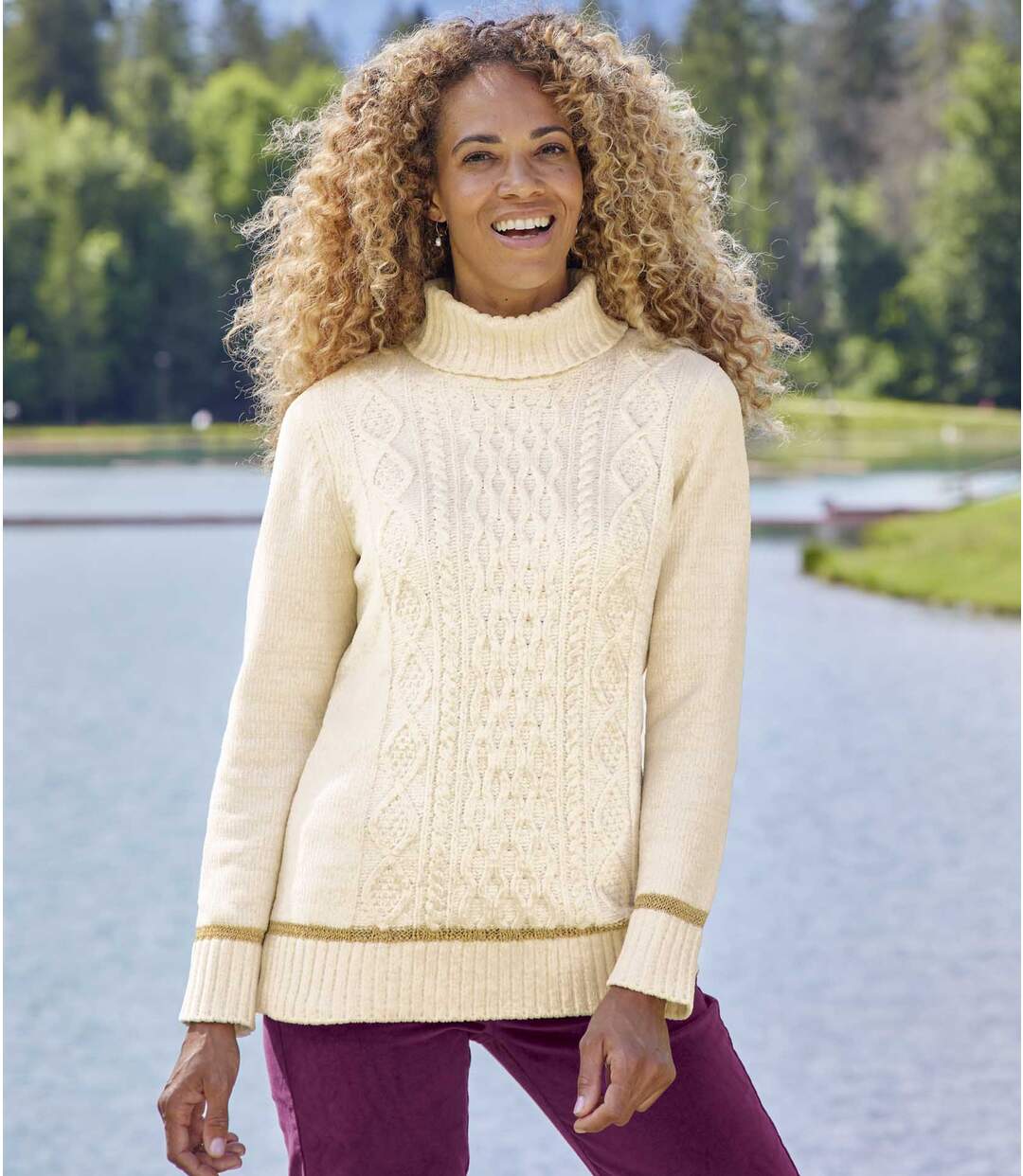 Pull Tricot Torsadé Maille Chenille et Fils Métali