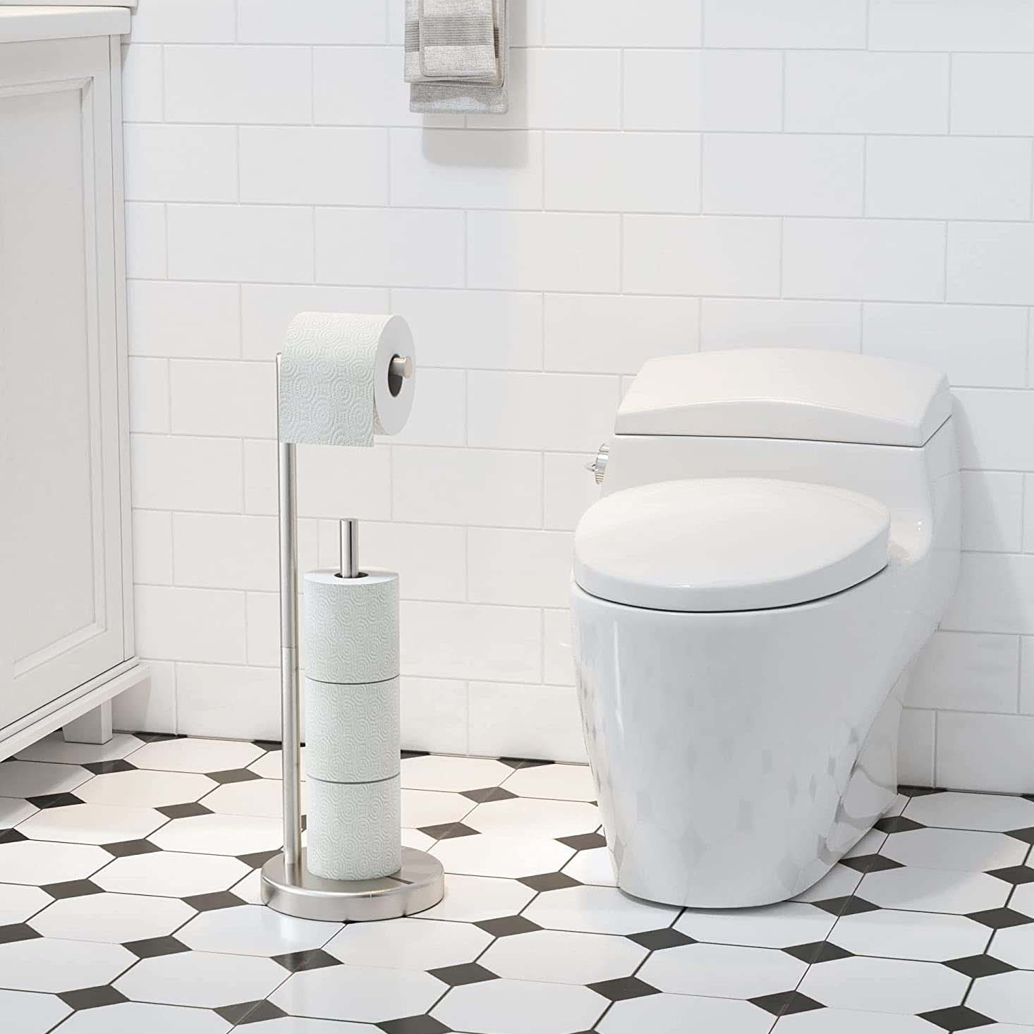 (55x17cm) Toiletten Papier Halterung Freistehender WC Papier Ständer - Silber