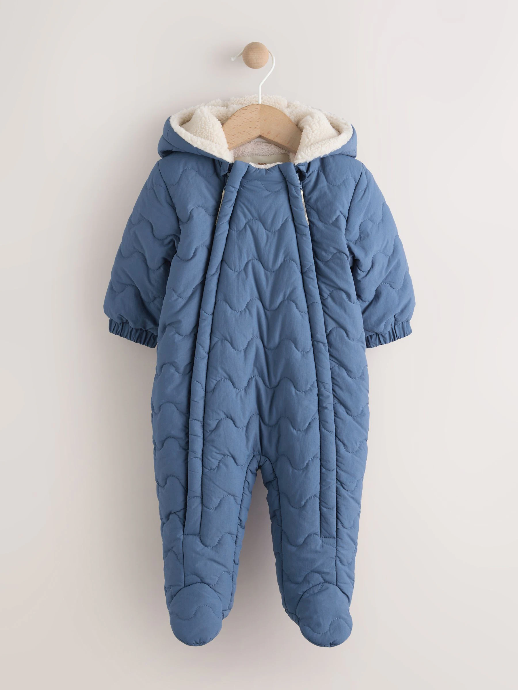 Marineblauw doorgestikt - Baby all-in-one van nylon met capuchon (0-18mnd)