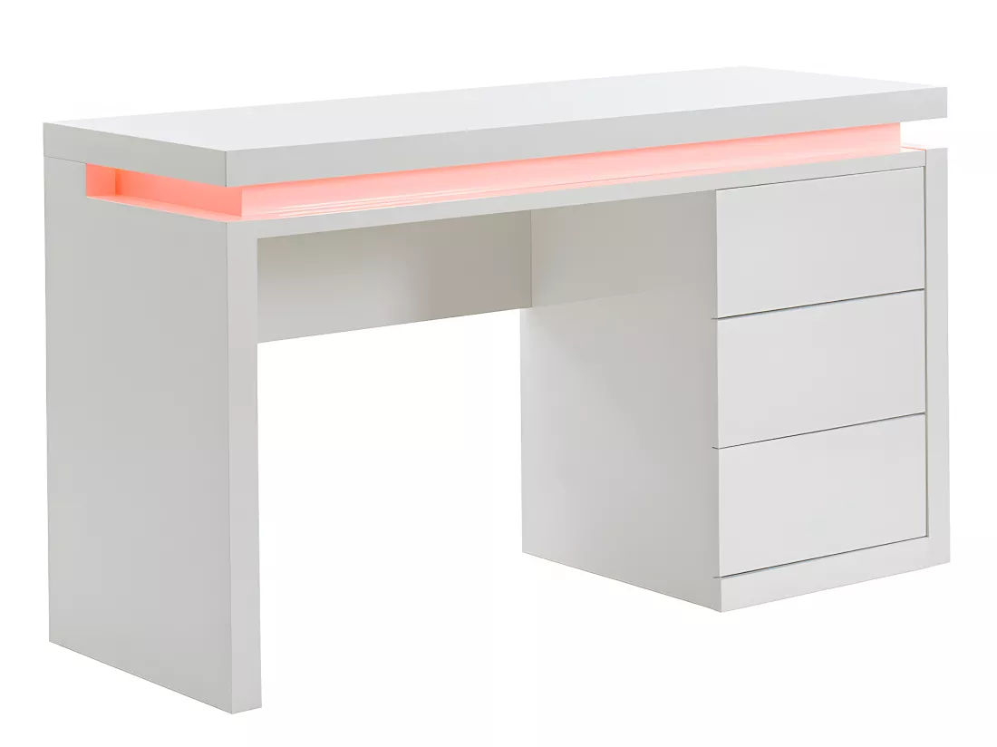 Bureau EMERSON - 3 tiroirs - MDF laqué blanc - LEDs