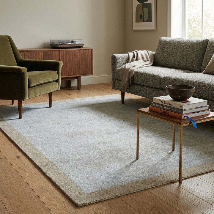 Laagpolig vloerkleed - Lucien Border Beige | Mid-century modern