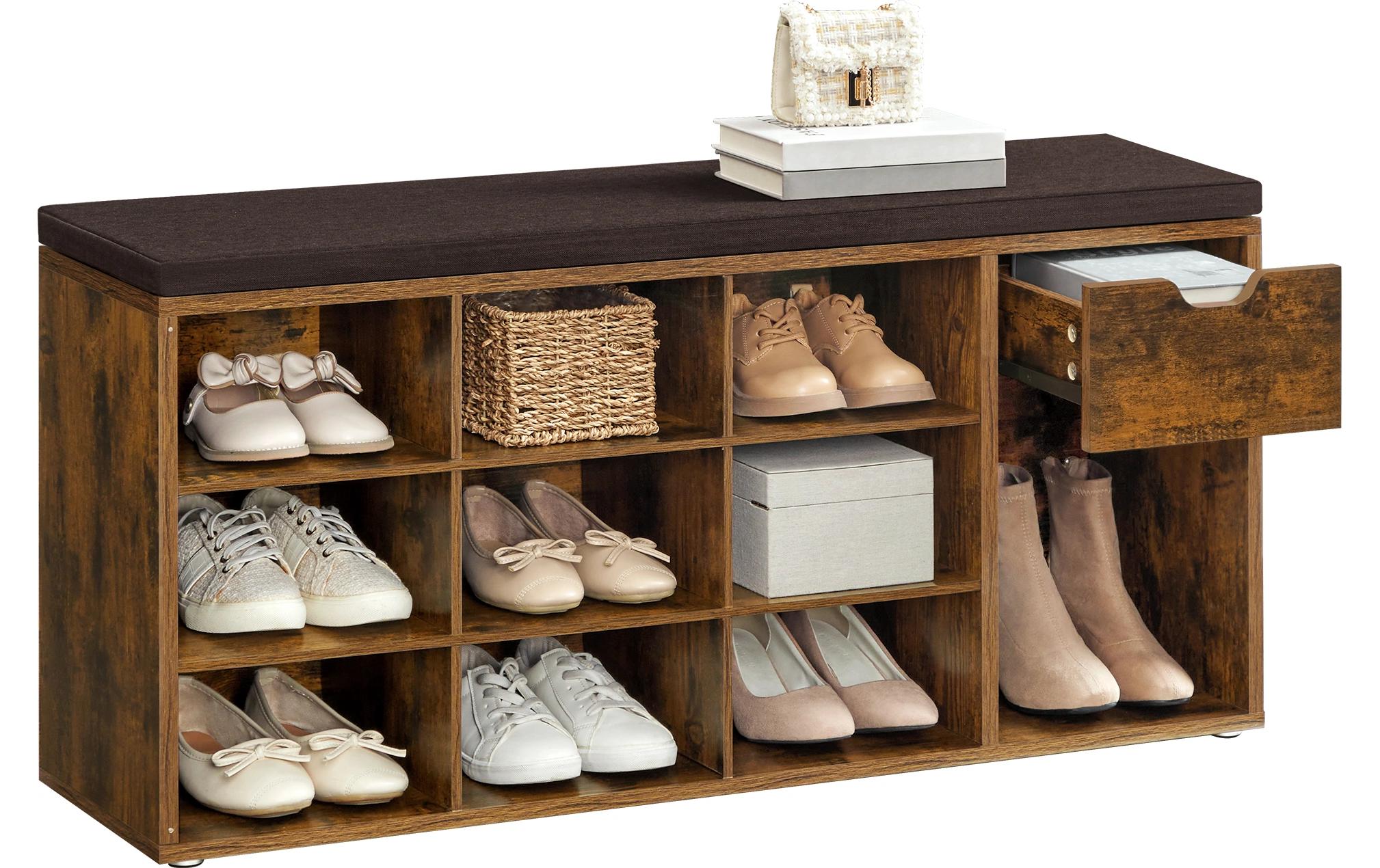 Schuhschrank mit Polster 104 x 48 cm, BraunSchuhregal mit Sitzfläche