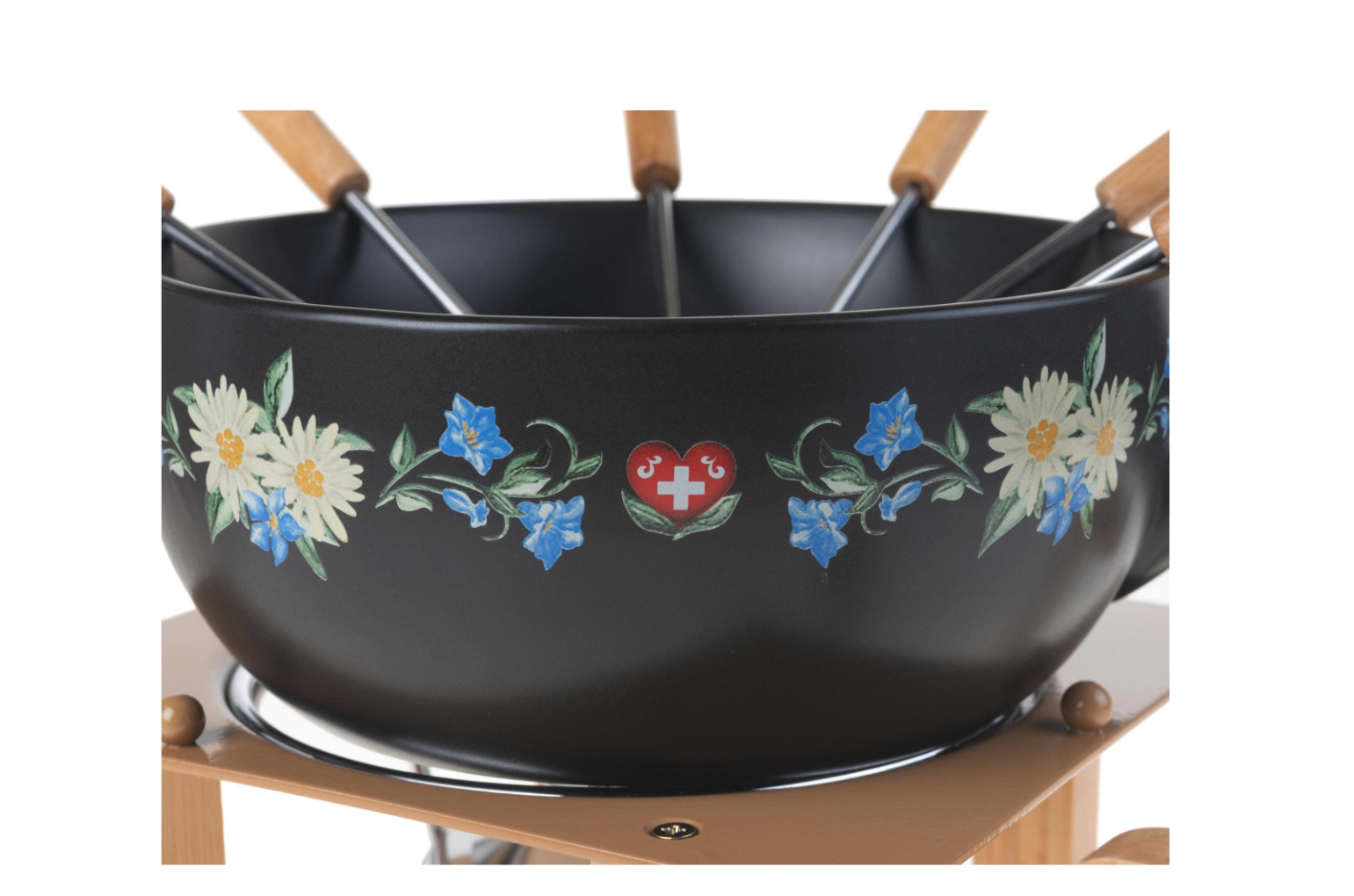 (9-tlg. Set) Ø22cm Schlitten Käsefondue Caquelon Starter Kit (401439) - Blumenwiese