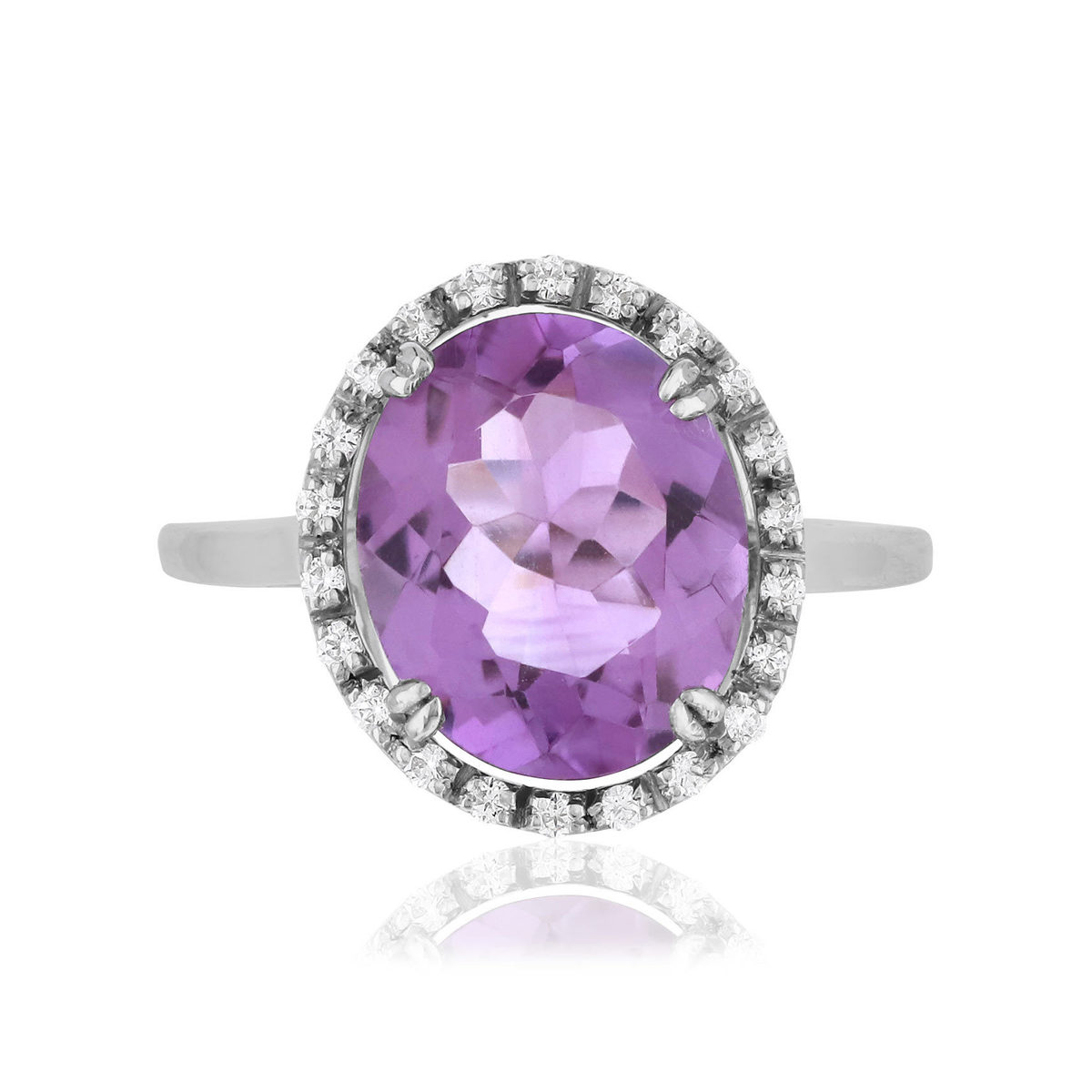 Bague or 375 blanc ovale améthystes et zirconias
