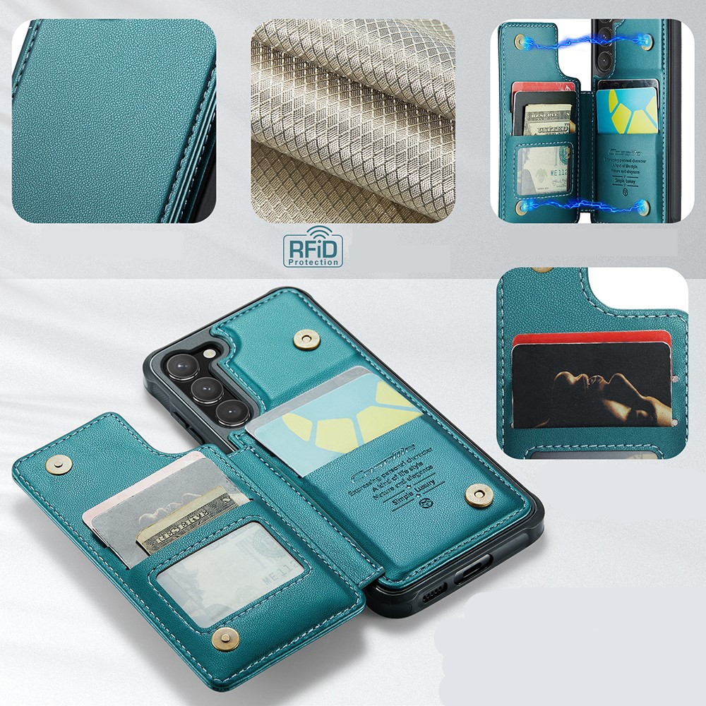 Samsung Galaxy S23 5G Leder Hülle mit Kartenfächern im Litchi Look   Kickstand (RFID Schutz) - Grün