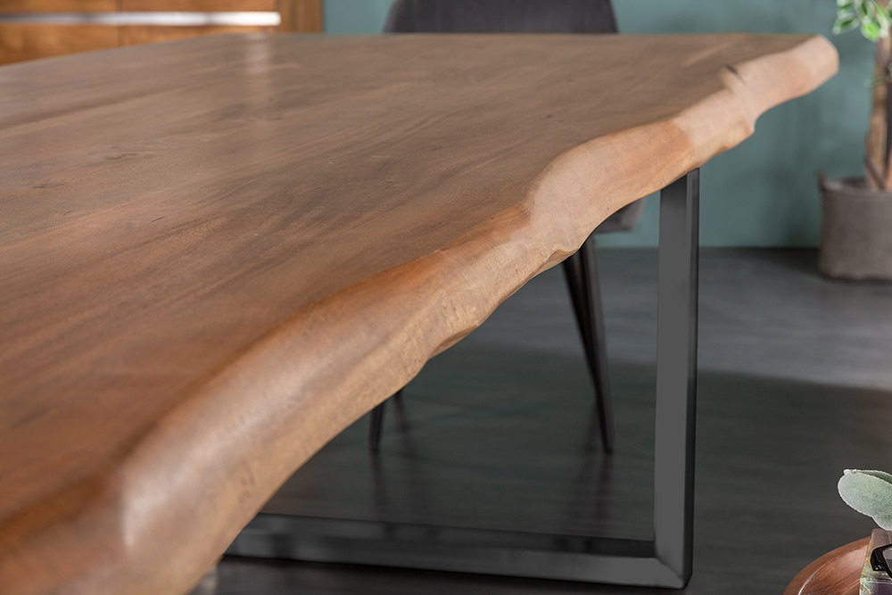 Massiver Esstisch MAMMUT 300cm braun honey finish Akazie schwarz Baumkante