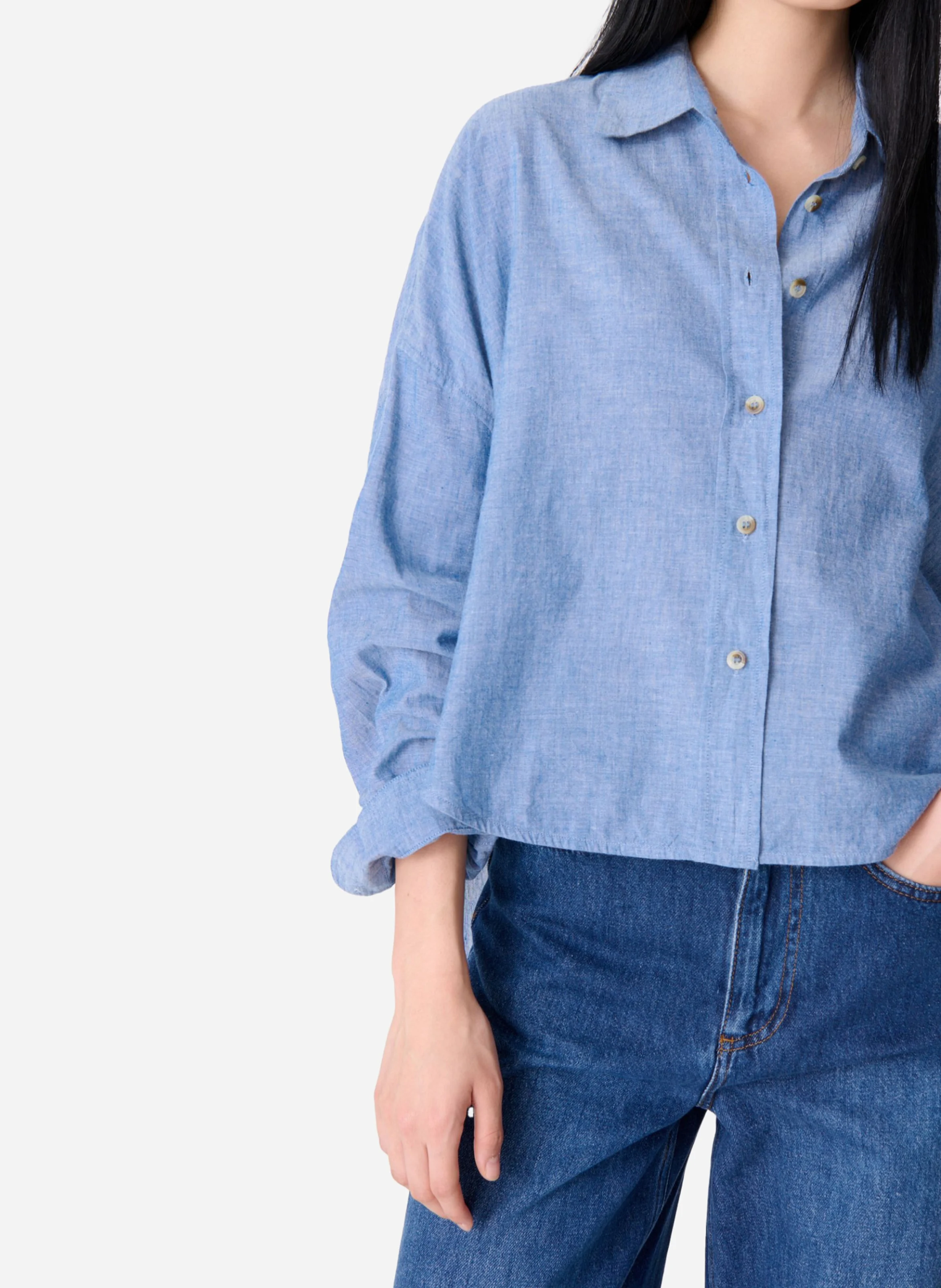 BRAD - Chemise oversize destructurée en coton | Bleu