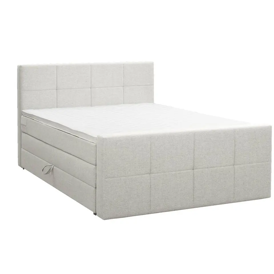 Boxspring met opbergruimte en voetbord Liv geblokt - ecru - 180x200cm