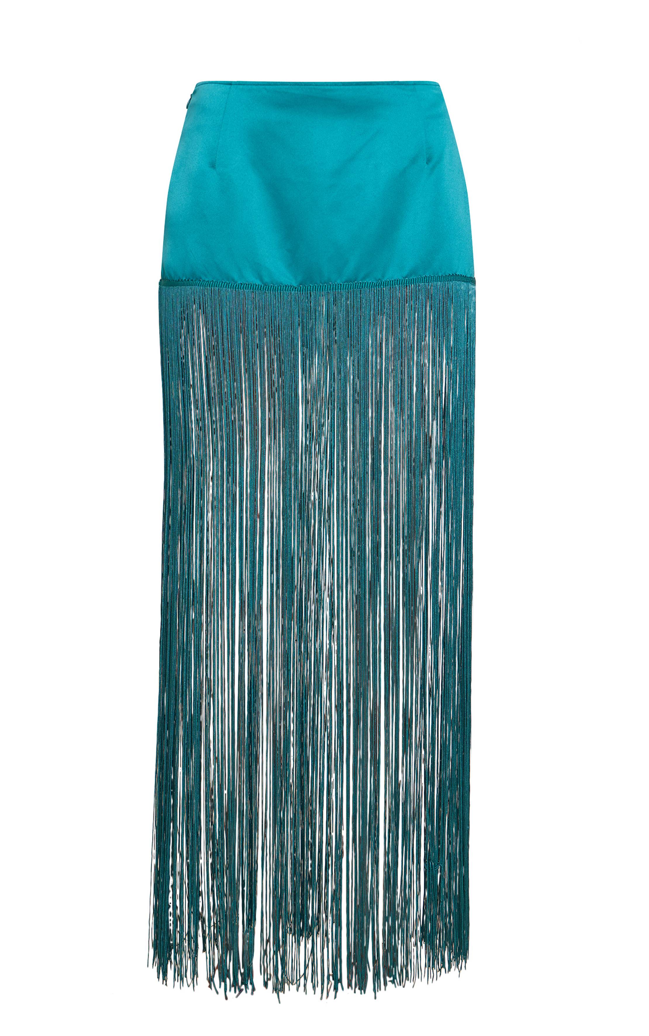 Vert Turquoise Mini-jupe En Satin À Franges Extrêmes