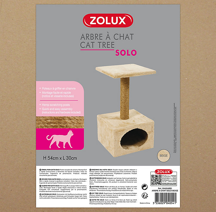 Arbre à chat Solo 1 niche + poteau + 1 plateau, coloris beige